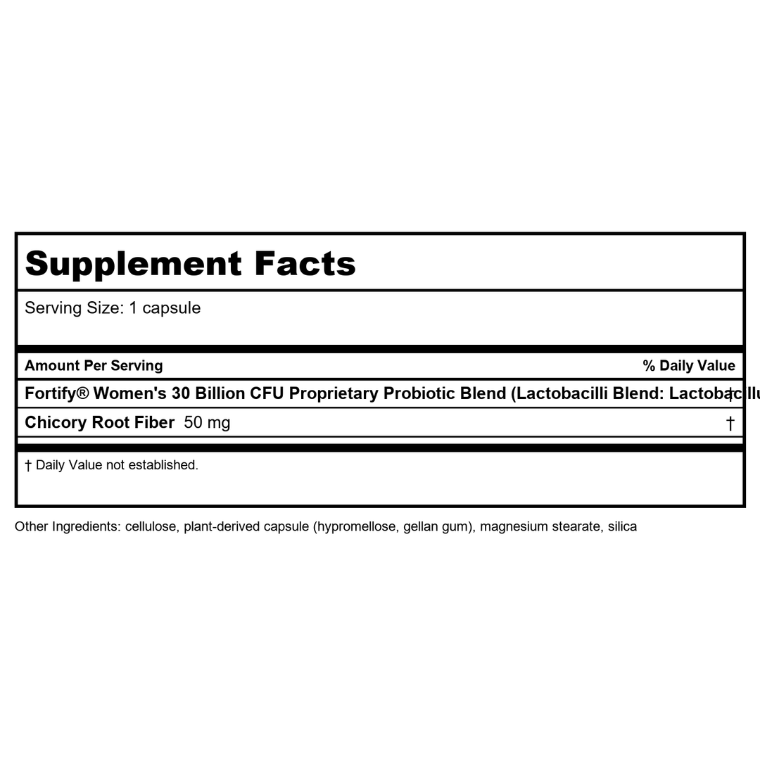Nature’s Way Fortify Women’s 30 Billion Daily Probiotic 30 Capsules - 2 Pack - Supplement Facts panel