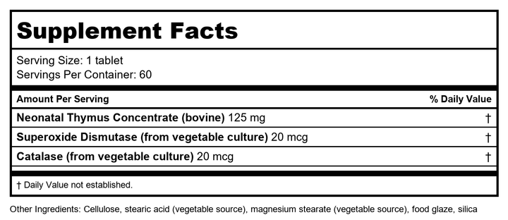 Biotics Research Cytozyme-H 60 Tablets - Supplement Facts panel