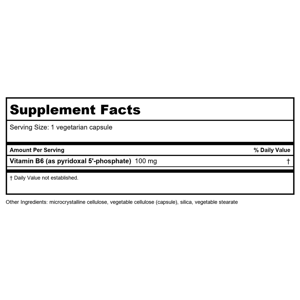 Life Extension Pyridoxal 5'-Phosphate 100 mg 60 Vcaps - Supplement Facts panel