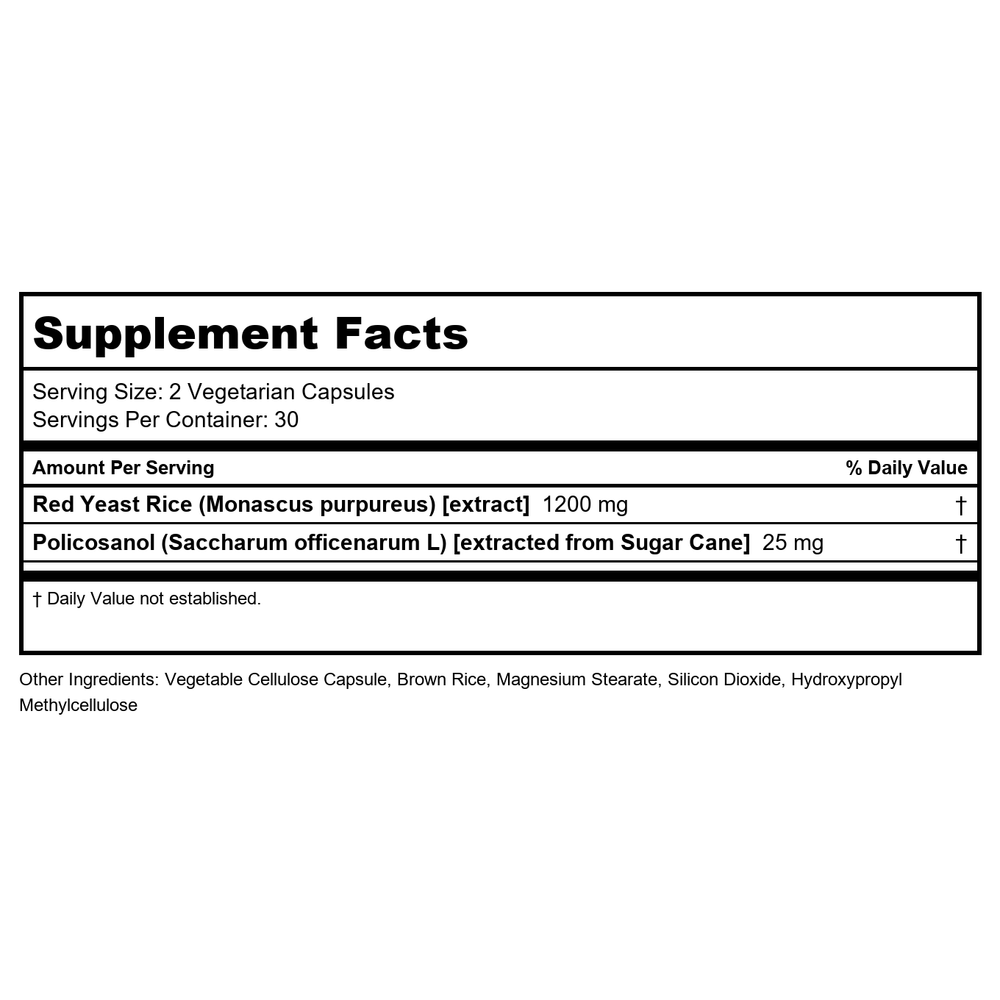 Lifetime Red Yeast Rice & Policosanol 60 Vcaps   PN 29011 - Supplement Facts panel