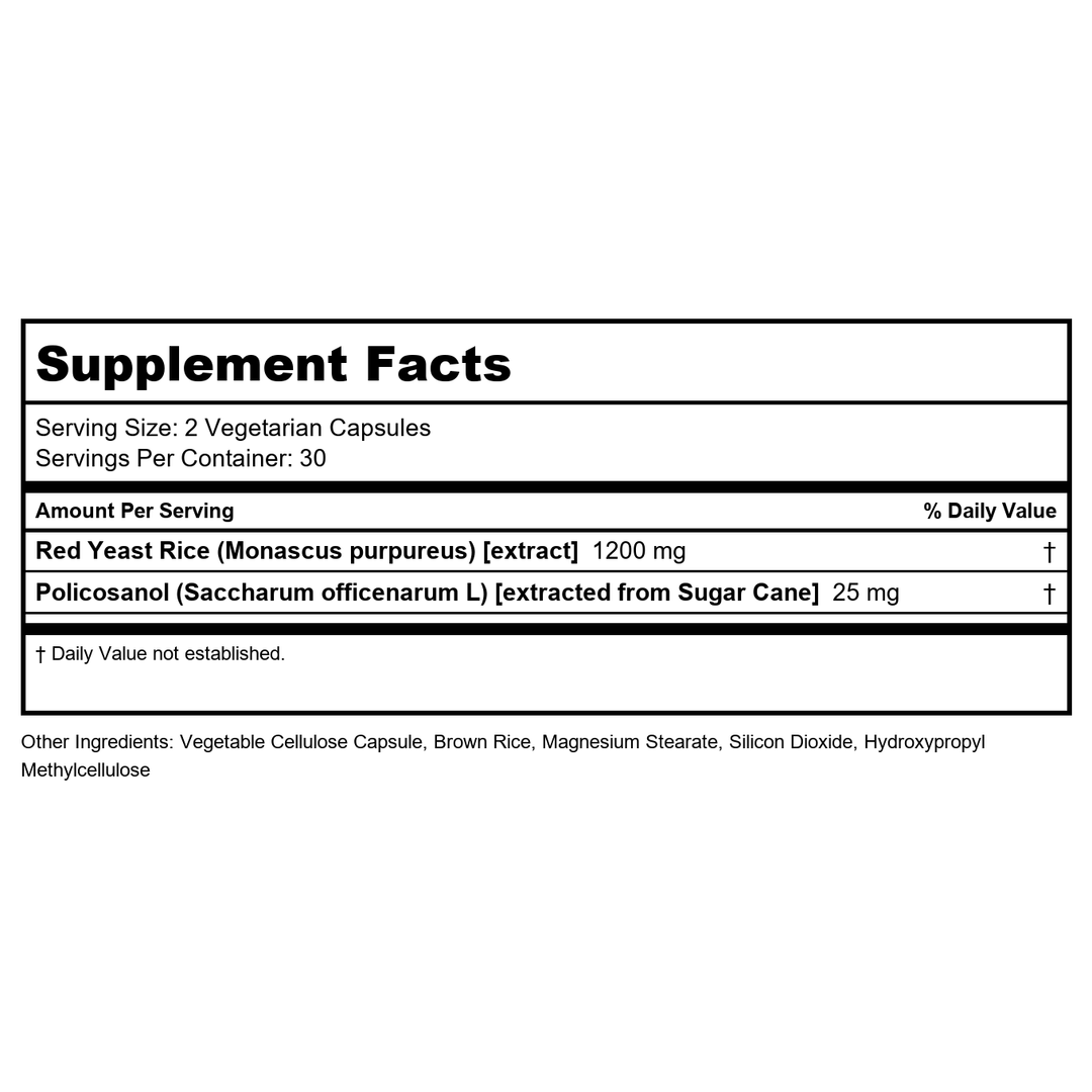 Lifetime Red Yeast Rice &amp; Policosanol 60 Vcaps   PN 29011 - Supplement Facts panel