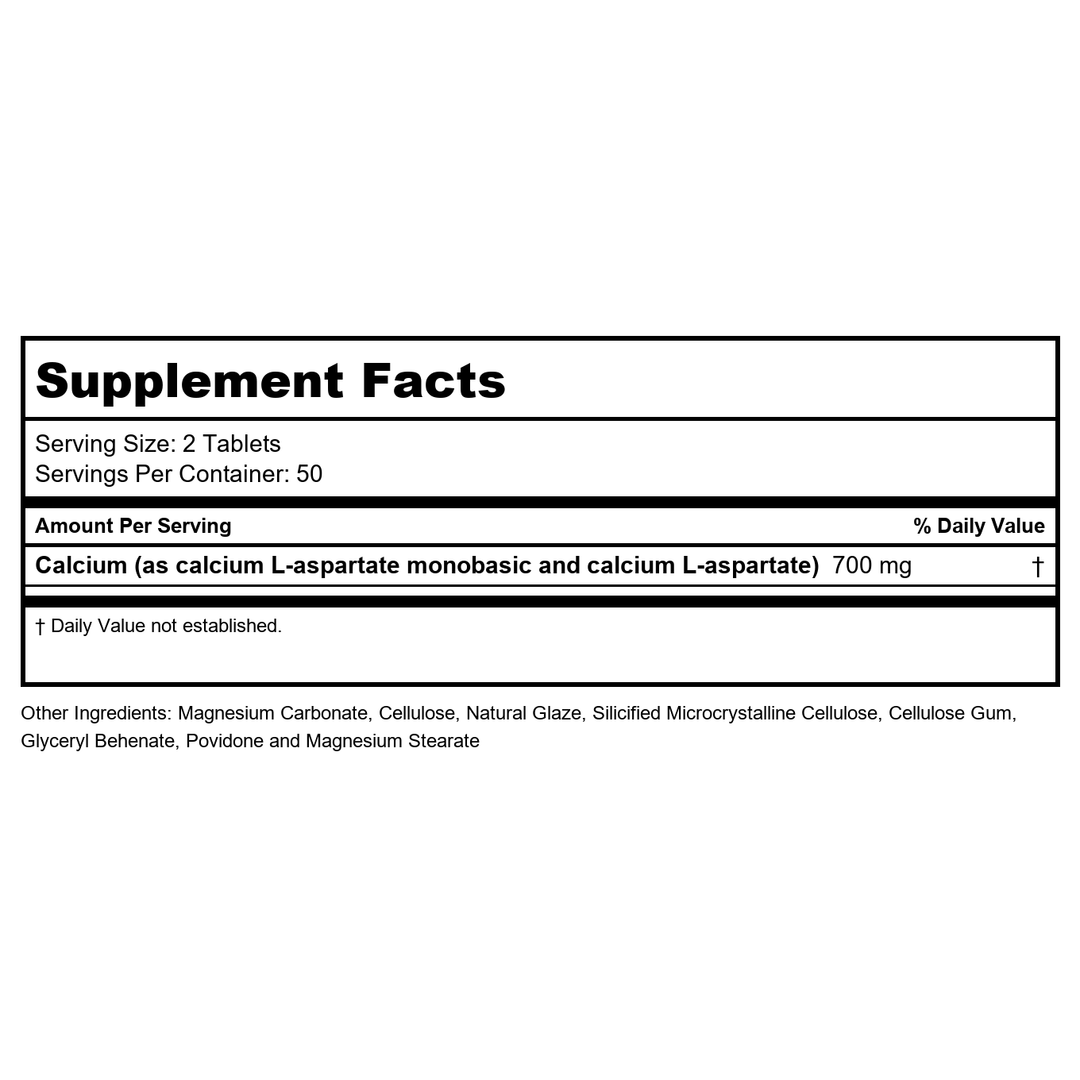Advanced Research - Calcium Aspartate 350 mg. - 100 Tablets - Supplement Facts panel