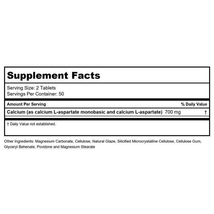 Advanced Research - Calcium Aspartate 350 mg. - 100 Tablets - Supplement Facts panel