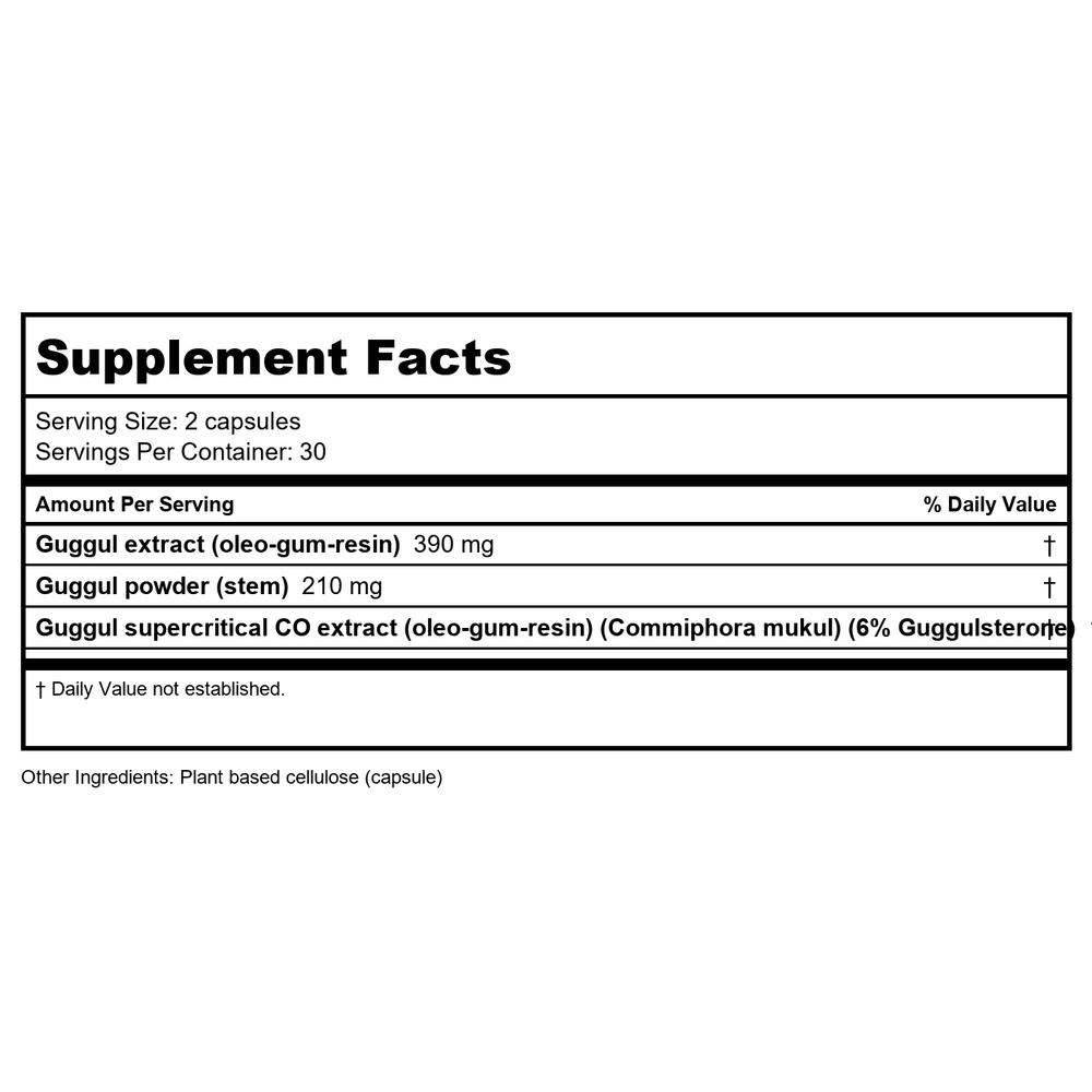 Himalaya Herbal Healthcare - Guggul Cholesterol Support - 60 Vegetarian Capsules - Supplement Facts panel