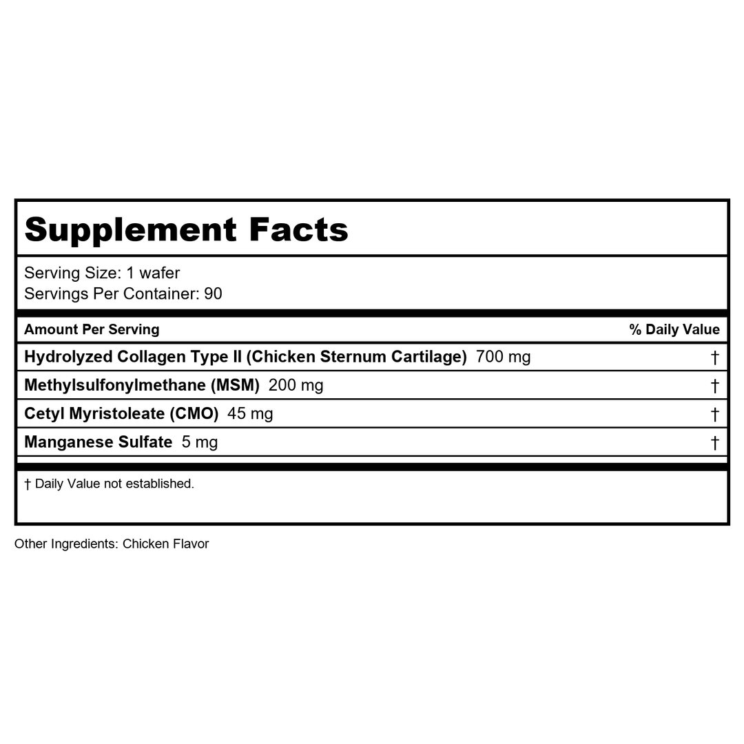 Longevity by Nature - ArthroGuard Joint Support Pet Wafers - 90 Wafers - Supplement Facts panel