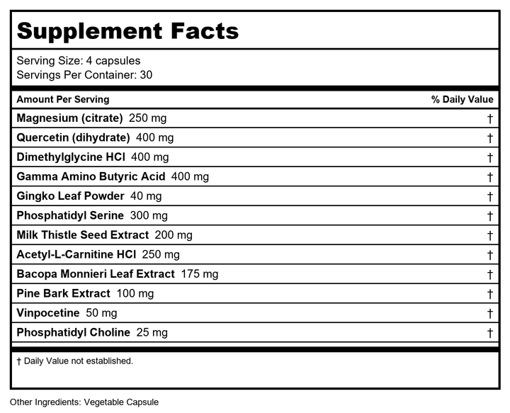 Zahler - AdultFocus Cognitive Health Support - 60 Capsules - - Supplement Facts panel