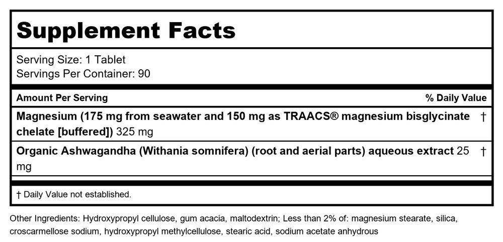 New Chapter Magnesium + Ashwagandha 90 Tablets - Supplement Facts panel