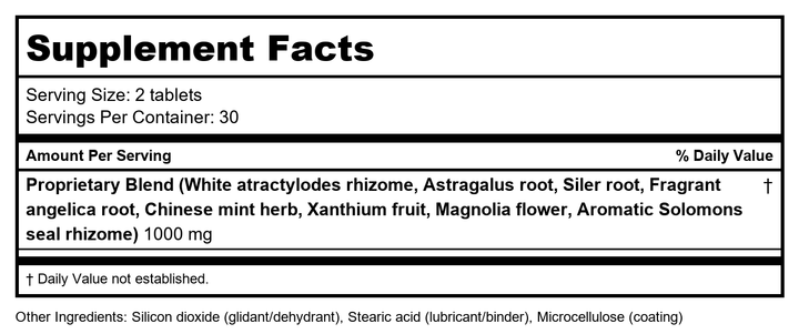 Kan Herb Traditionals Fragrant Jade 120 Tablets - Supplement Facts panel
