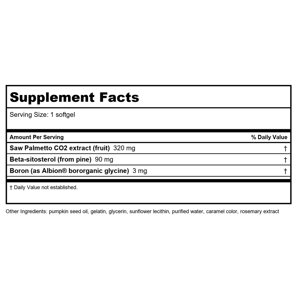 Life Extension PalmettoGuard Saw Palmetto & Beta-Sitosterol 30 Softgels - Supplement Facts panel