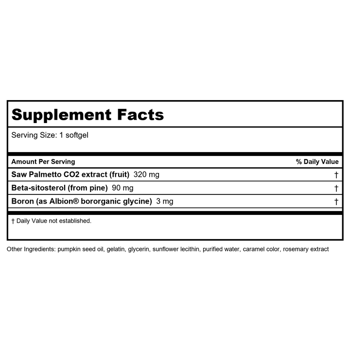 Life Extension PalmettoGuard Saw Palmetto &amp; Beta-Sitosterol 30 Softgels - Supplement Facts panel