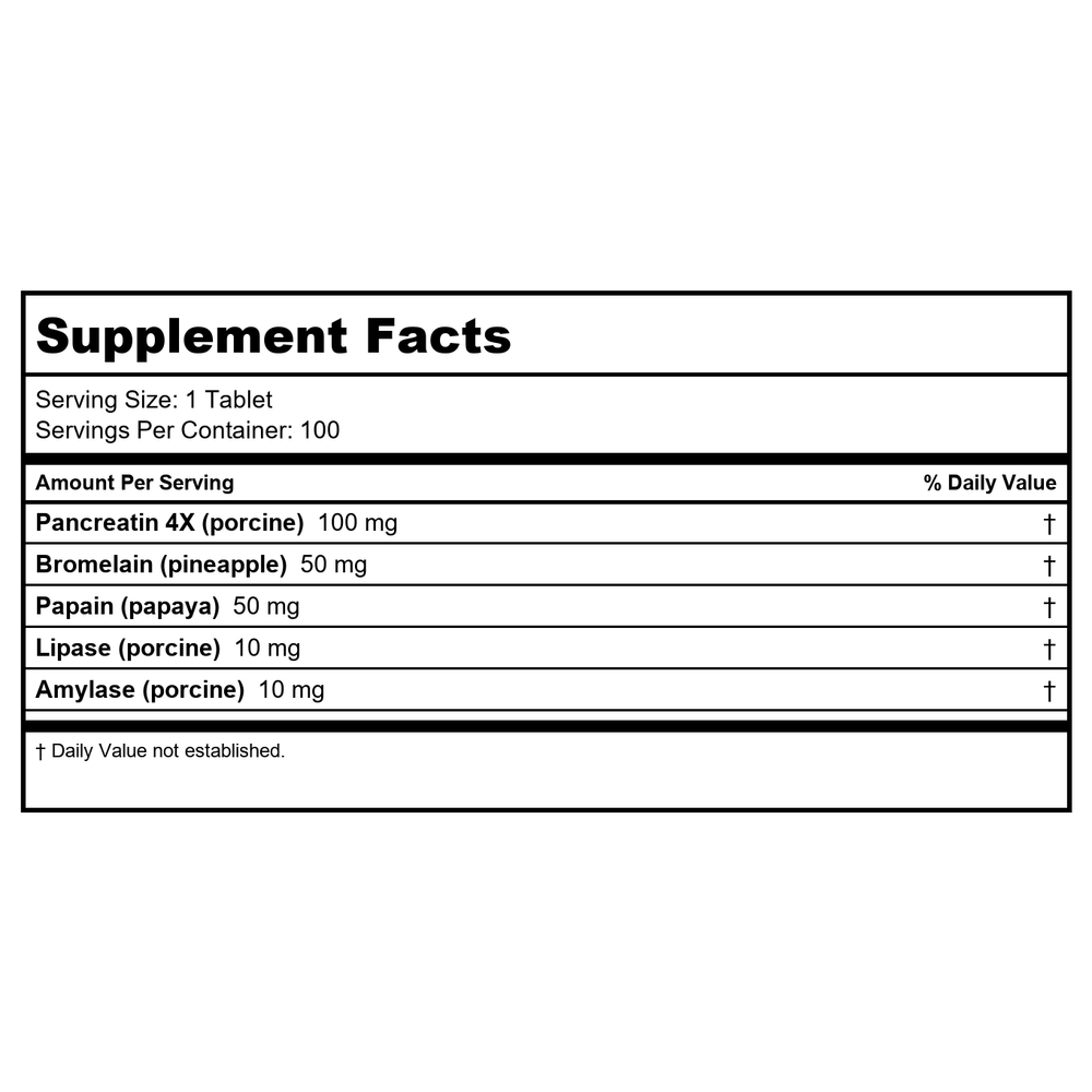 Biotics Research Intenzyme Forte 100 Tablets - 2 Pack - Supplement Facts panel