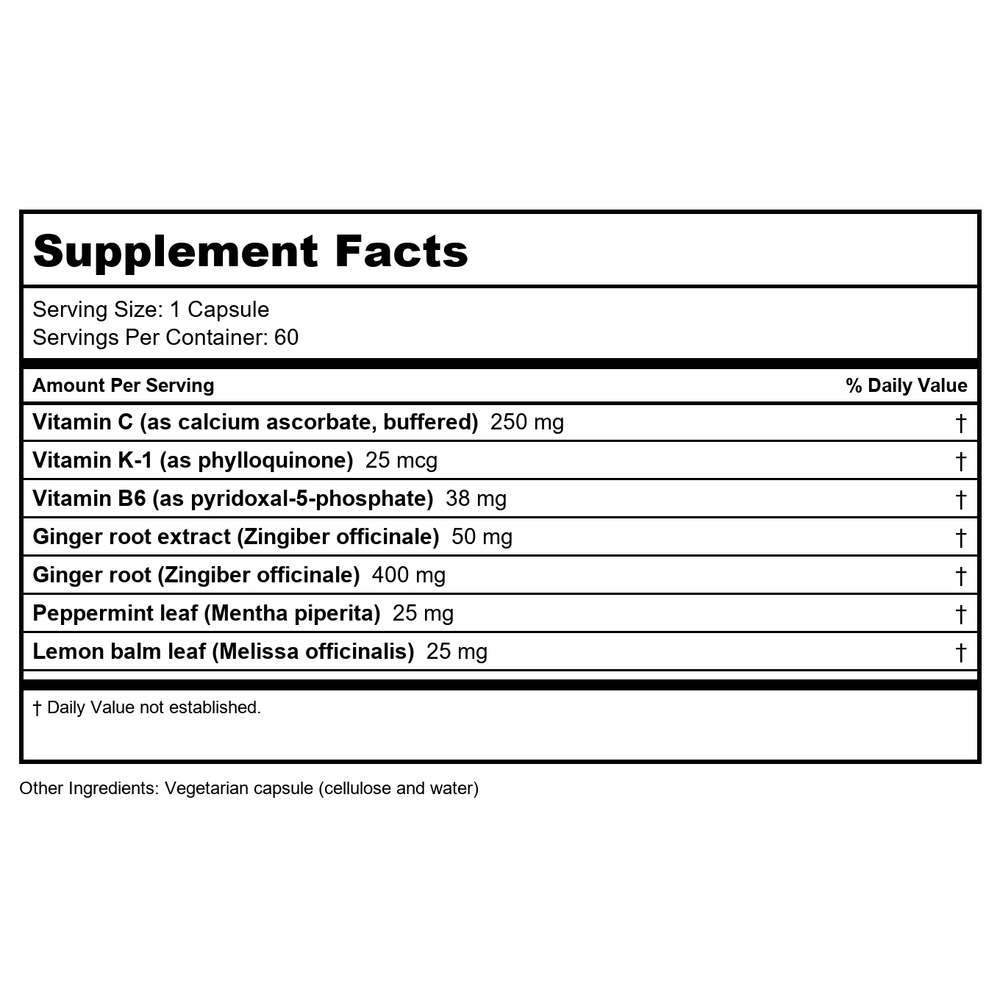 Vitanica Nausea Ease 60 Vcaps - Supplement Facts panel