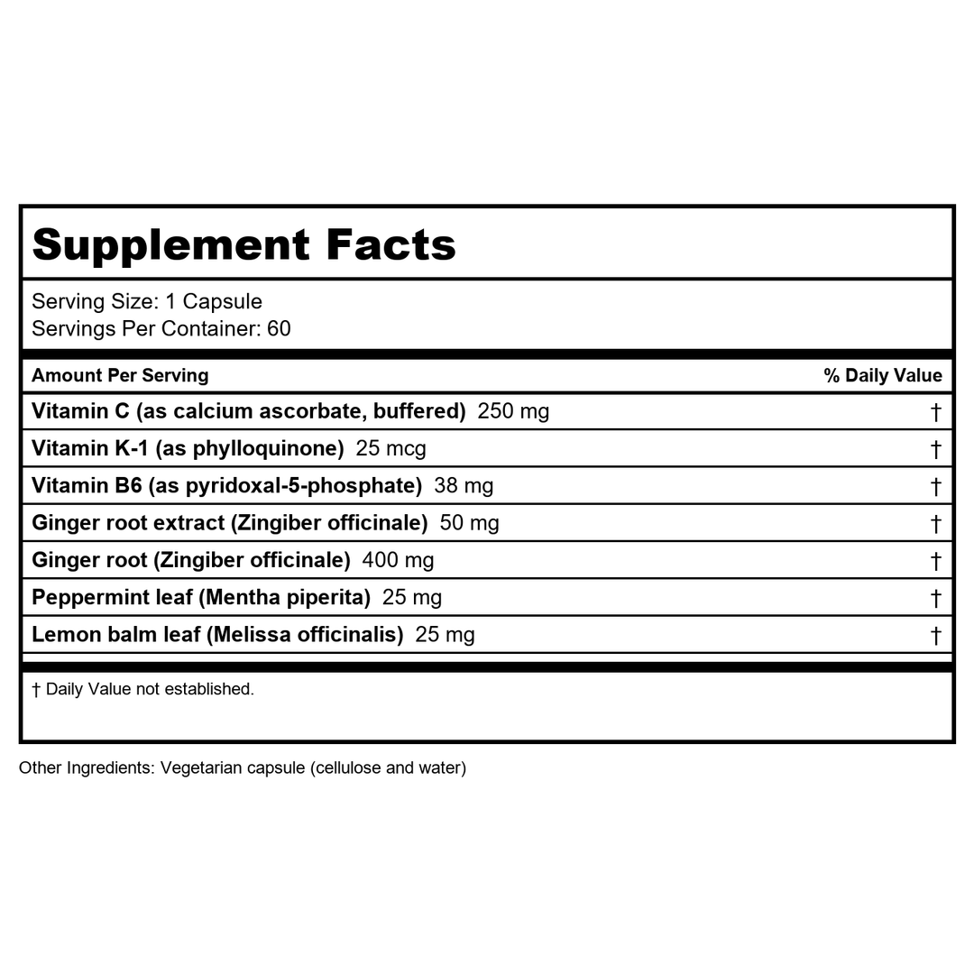 Vitanica Nausea Ease 60 Vcaps - Supplement Facts panel