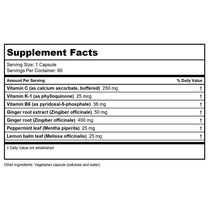 Vitanica Nausea Ease 60 Vcaps - Supplement Facts panel