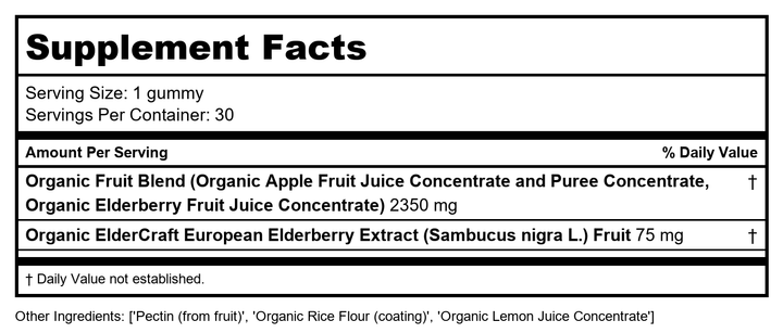 New Chapter Kids Organic Elderberry 30 Gummies - Supplement Facts panel