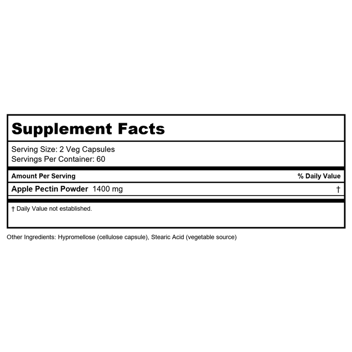 Now Foods Apple Pectin 700 mg 120 Vcaps - 6425 - 6 Pack - Supplement Facts panel