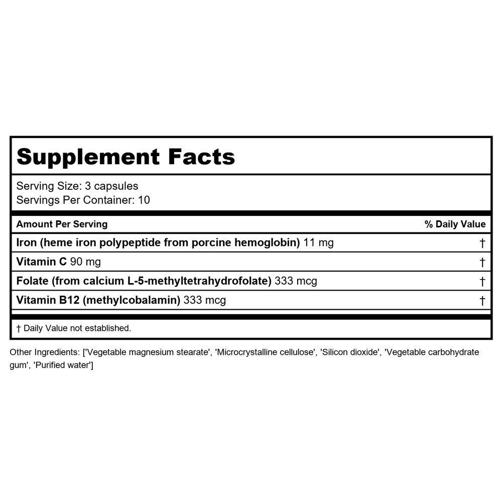 NFH Heme Iron SAP 30 Capsules - Supplement Facts panel