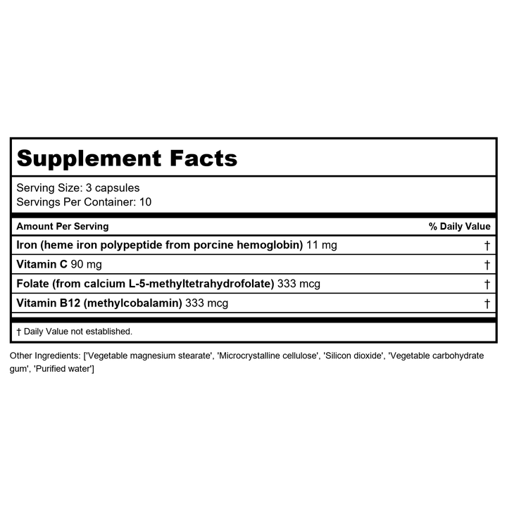 NFH Heme Iron SAP 30 Capsules - Supplement Facts panel