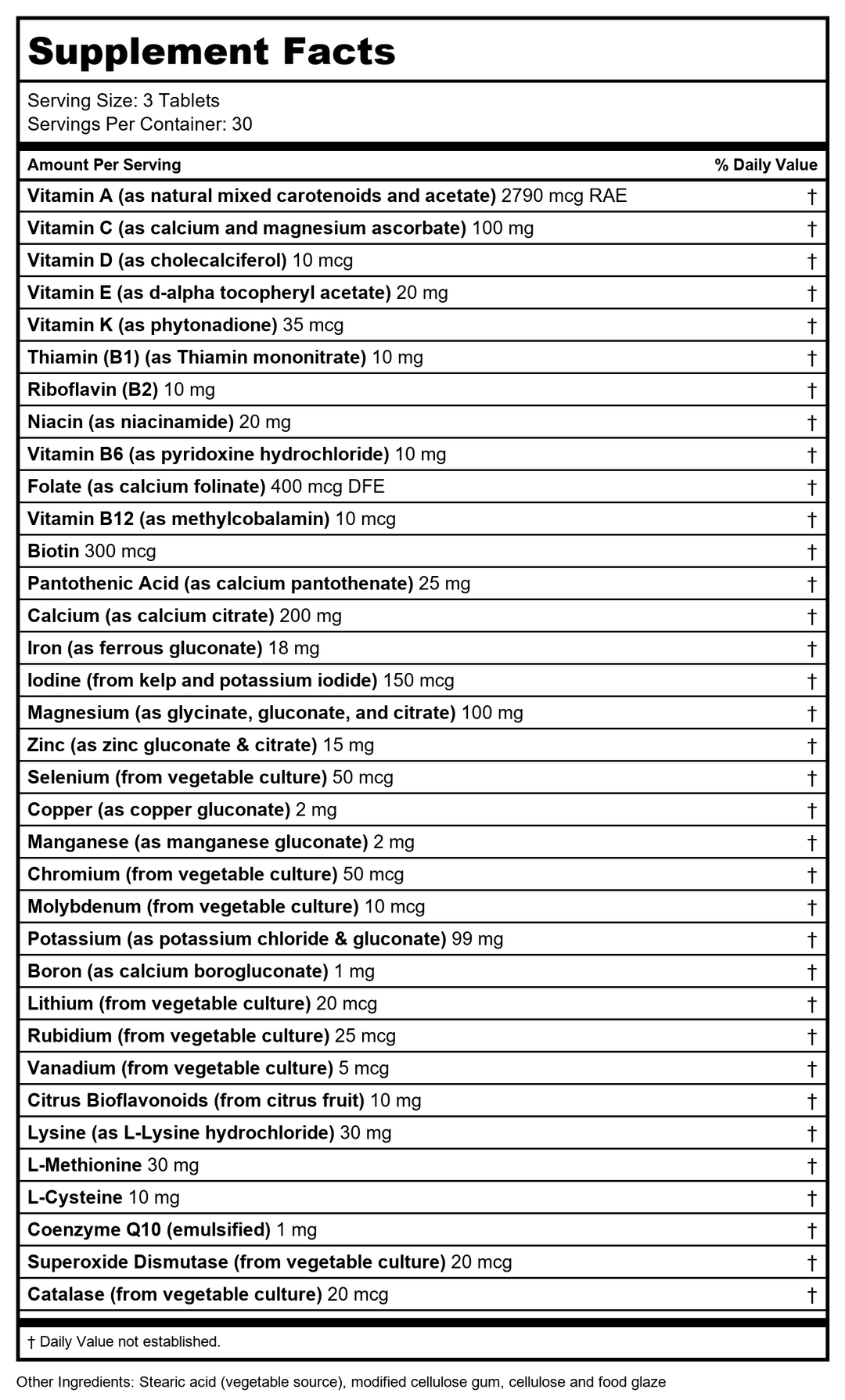 Biotics Research Bio-Multi Plus 90 Tablets - Supplement Facts panel