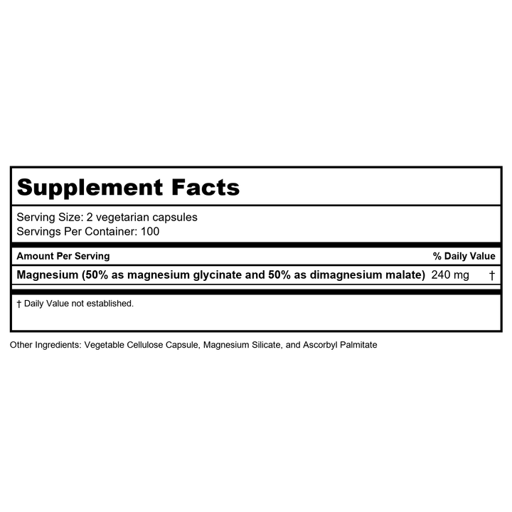 Vital Nutrients Magnesium Glycinate/Malate 200 Vcap - Supplement Facts panel