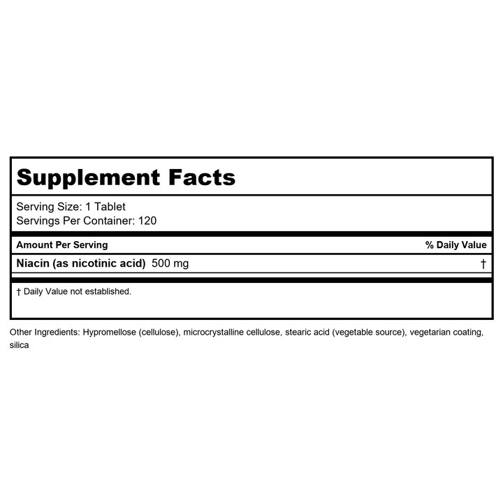 NuMedica Niacin SR 120 Tablets - Supplement Facts panel