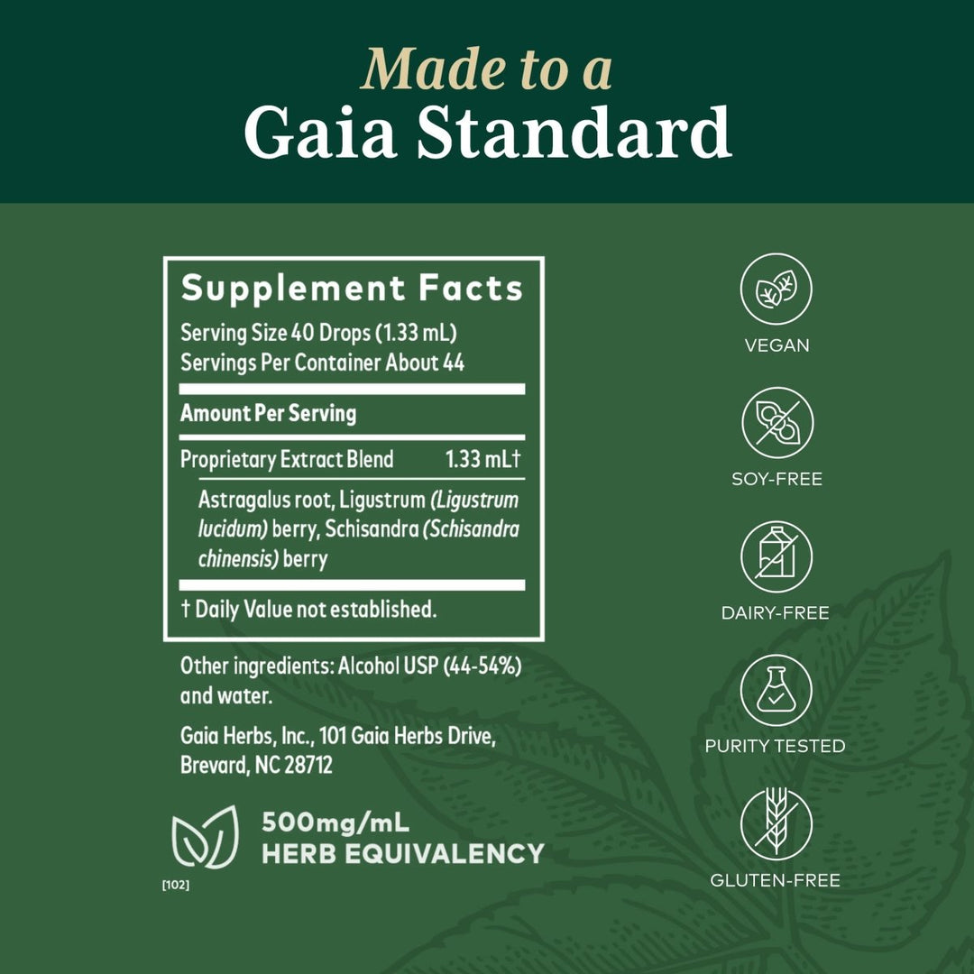 Gaia Pro 3 in 1 Immune Formula (formerly Astragalus Supreme) 2oz - Supplement Facts panel