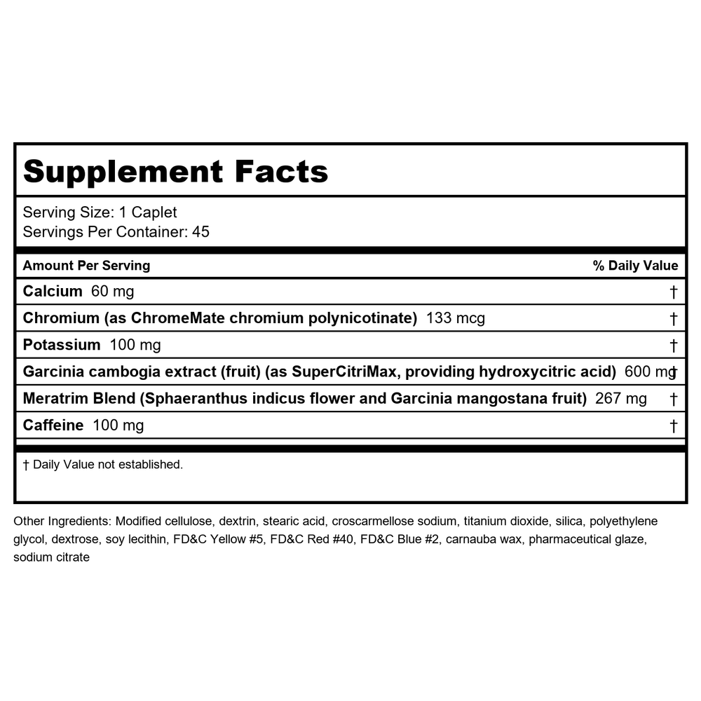 MetaboLife - Ultra Advanced Weight Loss Formula - 45 Caplets - Supplement Facts panel