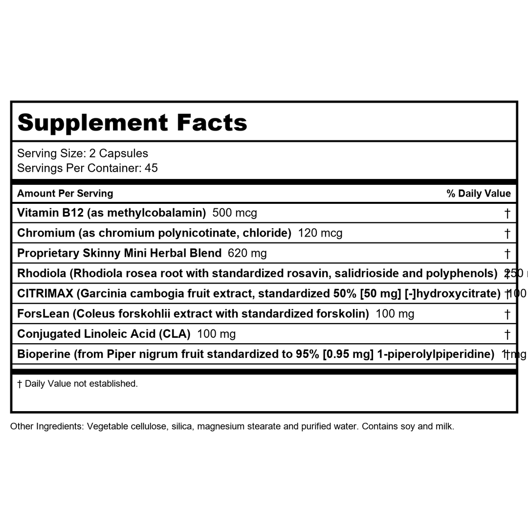 Natures Plus - Skinny Mini Energizing Weight Loss Formula - 90 Vegetarian Capsules - Supplement Facts panel