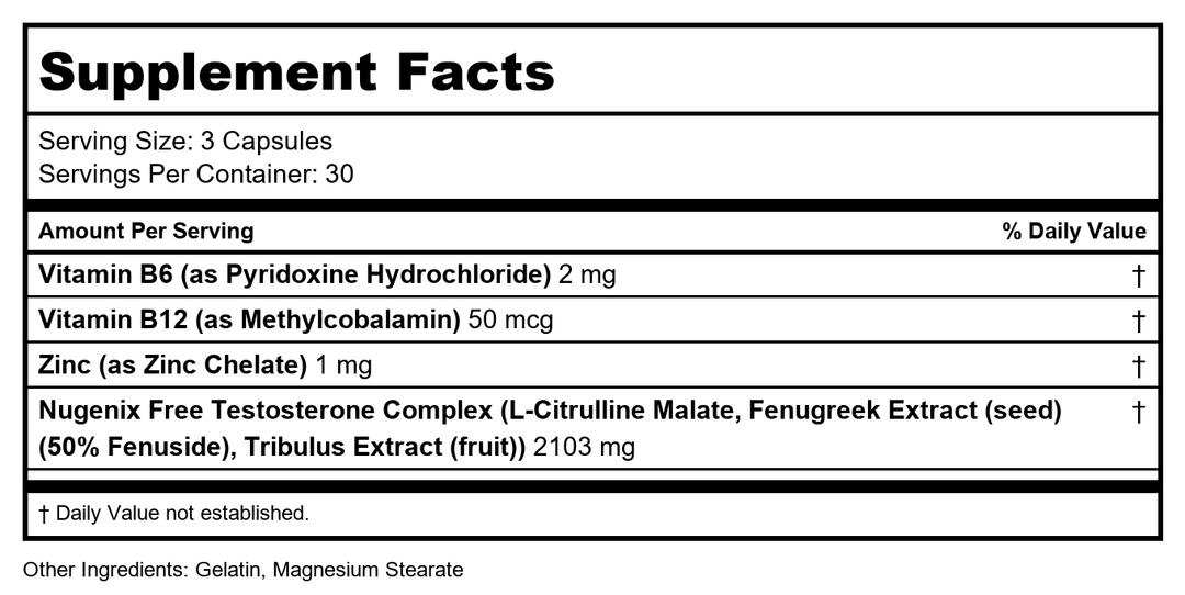 Nugenix - Free Testosterone Booster - 90 Capsules - Supplement Facts panel
