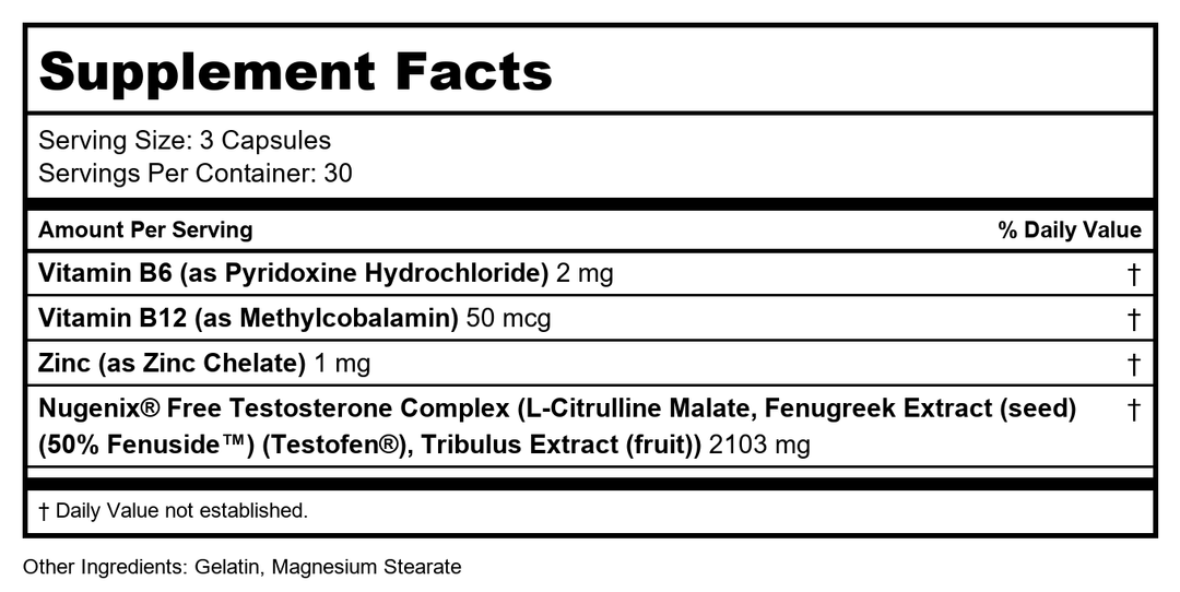 Nugenix - Free Testosterone Booster - 90 Capsules - Supplement Facts panel