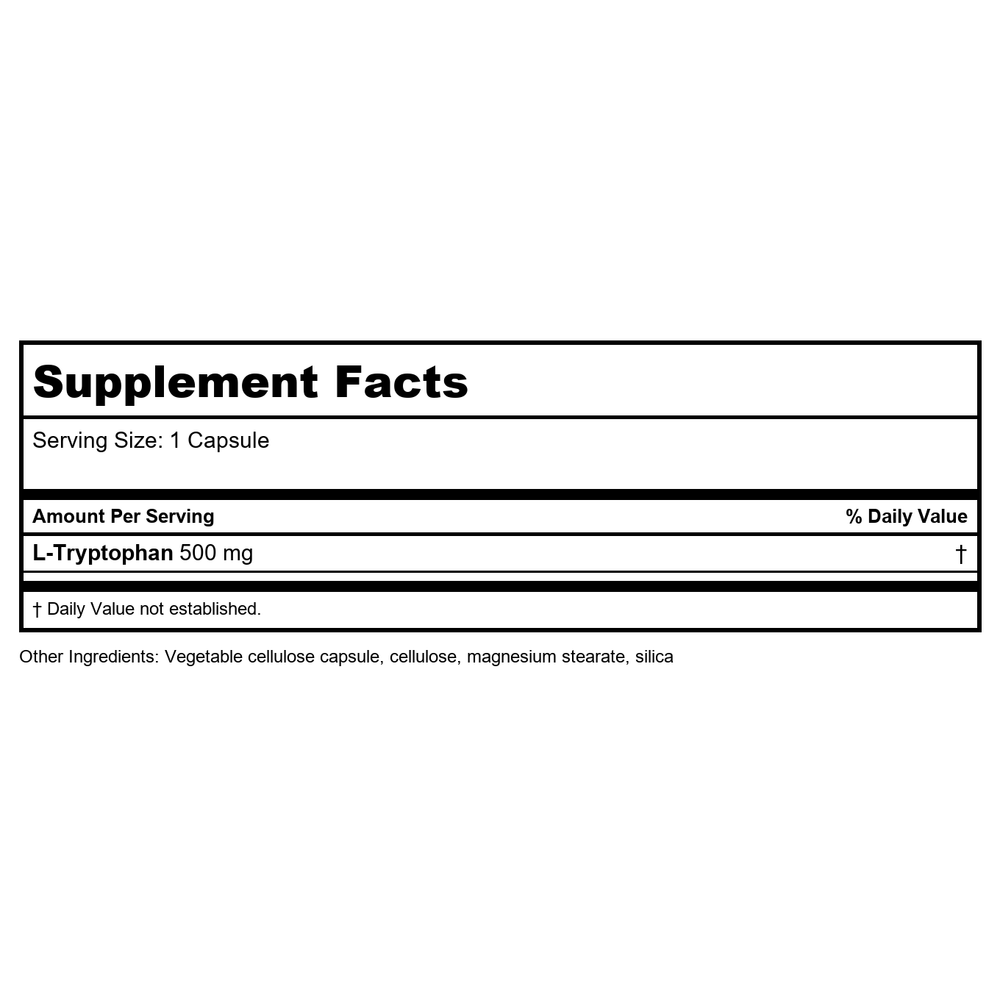 Natural Balance L-Tryptophan 500mg 60 Vcaps   35662 - Supplement Facts panel