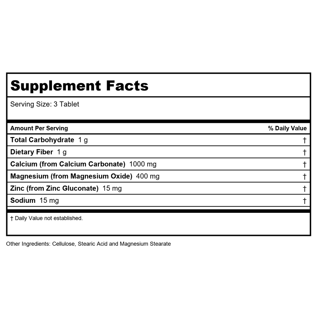 KAL Cal/Mag/Zinc 250 Tablets   57725 - Supplement Facts panel