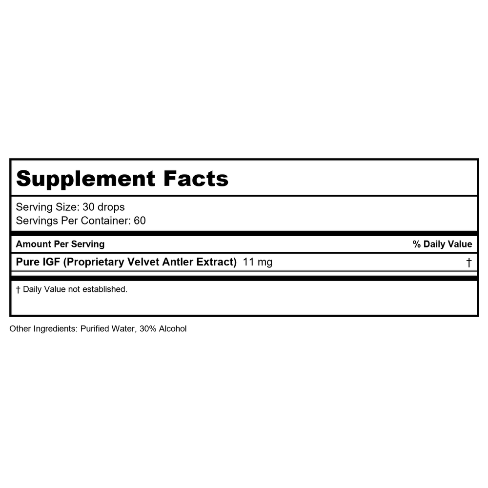 Pure Solutions - Pure IGF Premium Advanced Formula From Deer Velvet Antler Extract 11 mg. - 2 fl. oz. - Supplement Facts panel