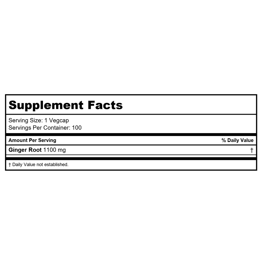 Solaray Ginger Root 550mg 100 Vcaps - 2 Pack - Supplement Facts panel