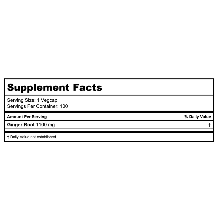 Solaray Ginger Root 550mg 100 Vcaps - 2 Pack - Supplement Facts panel