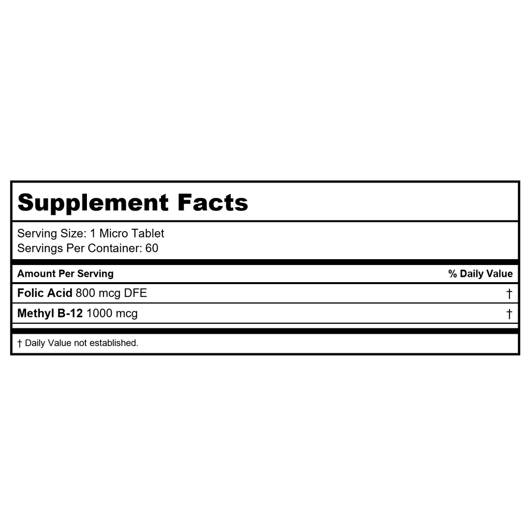 KAL Folic Acid Methyl B-12 60 Micro Tablets    97813 - Supplement Facts panel