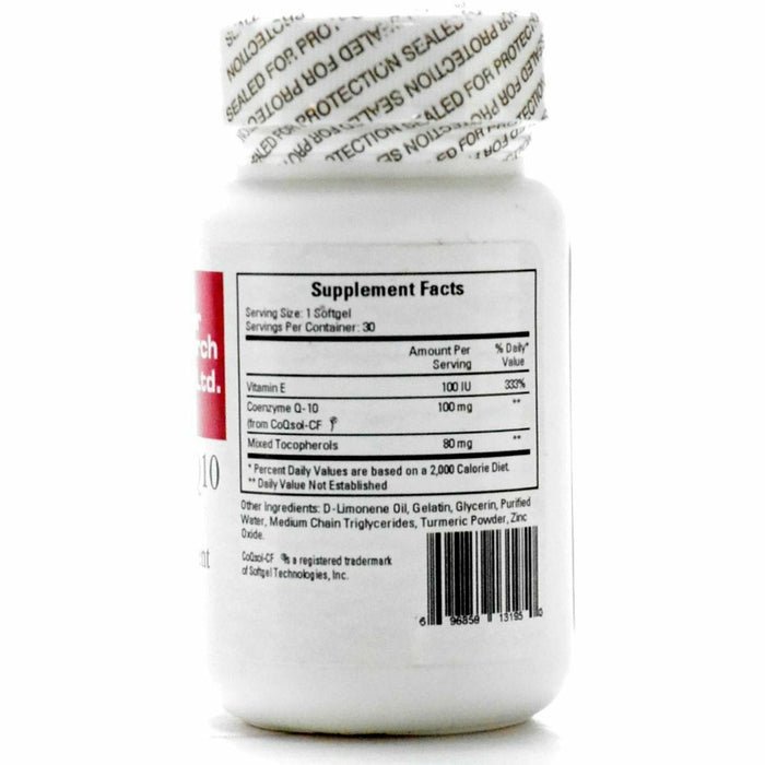 Cardiovascular Research Coenzyme Q10 100 mg 30 softgels - Supplement Facts panel