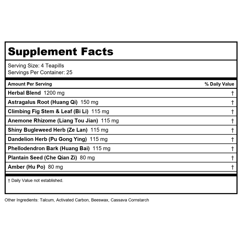 Nuherb Herbal Times Qian Lie Xian Wan 100 Teapills - Supplement Facts panel