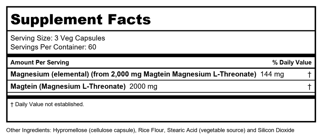 Now Magtein 180 Vcaps - 2394 - Supplement Facts panel