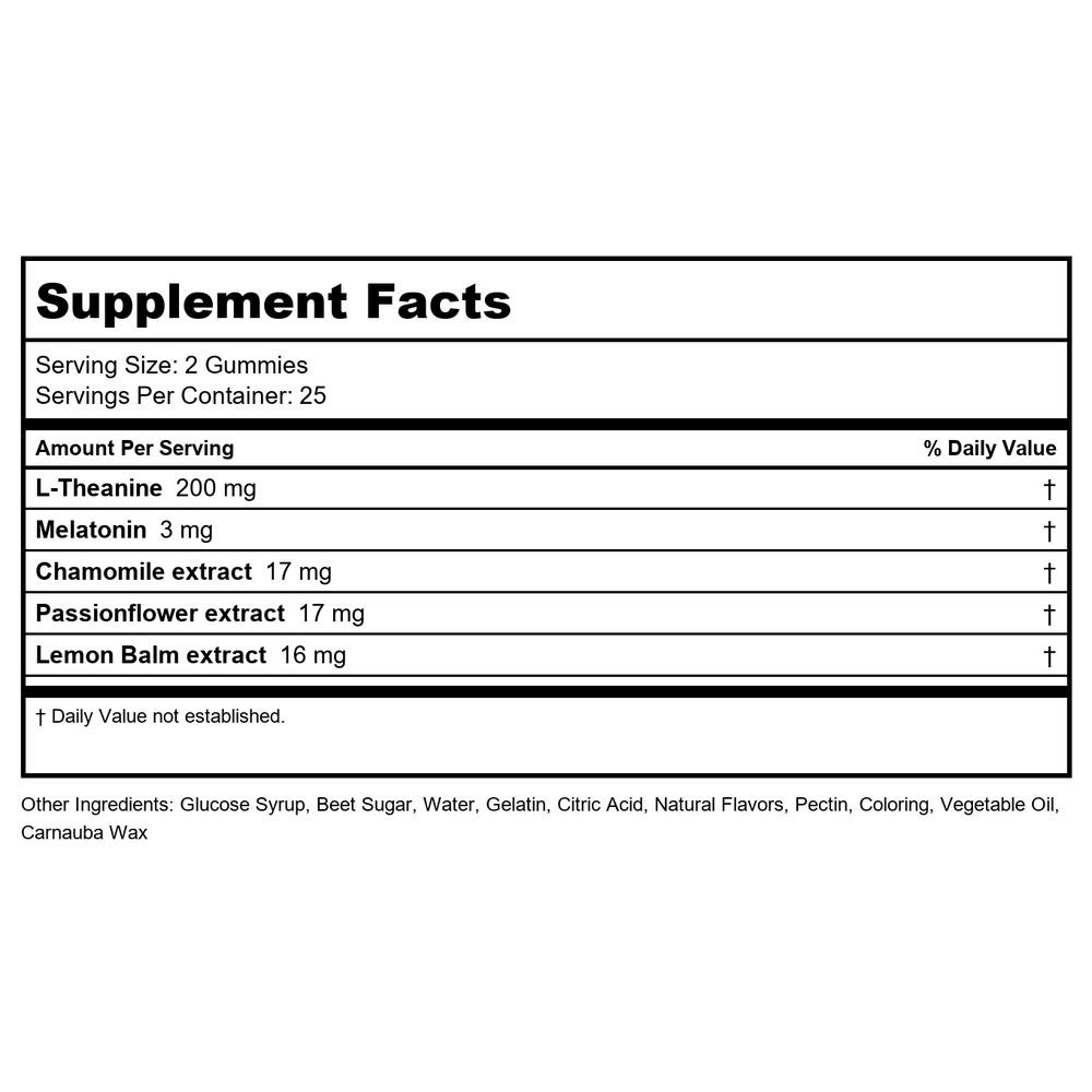 Olly - Restful Sleep Blackberry Zen - 50 Gummies - Supplement Facts panel