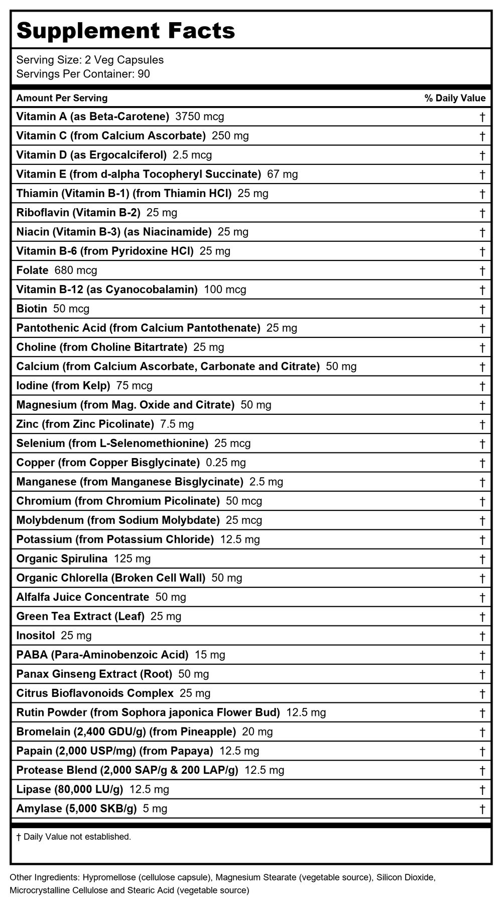 Now Foods EcoGreen Multi Vitamin 180 Vcaps - 3788 - 2 Pack - Supplement Facts panel