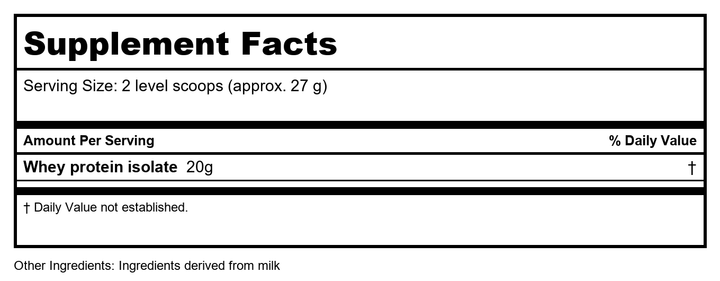 Biotics Research Whey Protein Isolate Chocolate 16oz - Supplement Facts panel