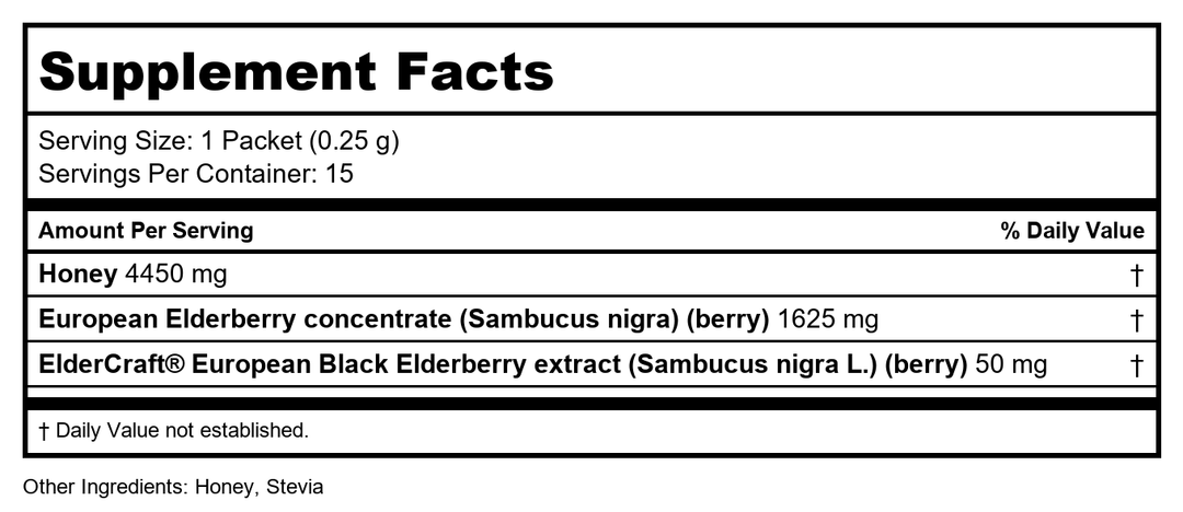 New Chapter Elderberry Powder On The Go Sticks 12 Packets - Supplement Facts panel