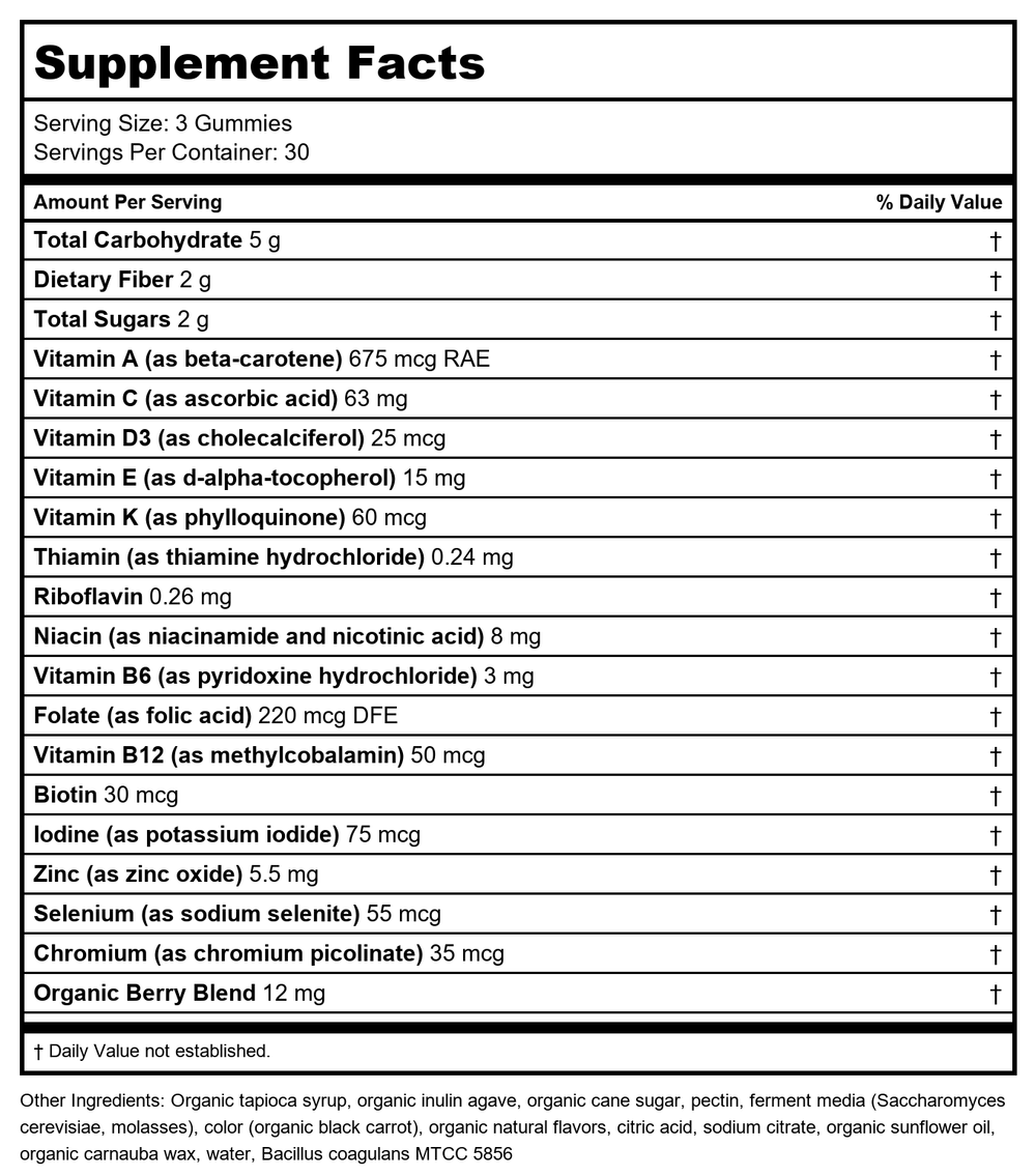 New Chapter Women’s 50+ Multivitamin Gummies 90 Count - Supplement Facts panel