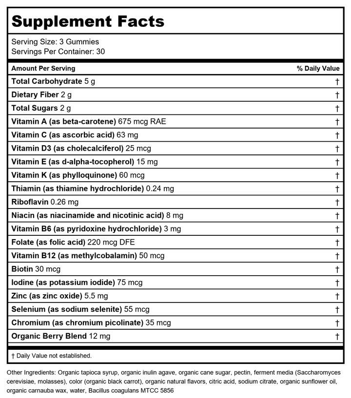 New Chapter Women’s 50+ Multivitamin Gummies 90 Count - Supplement Facts panel