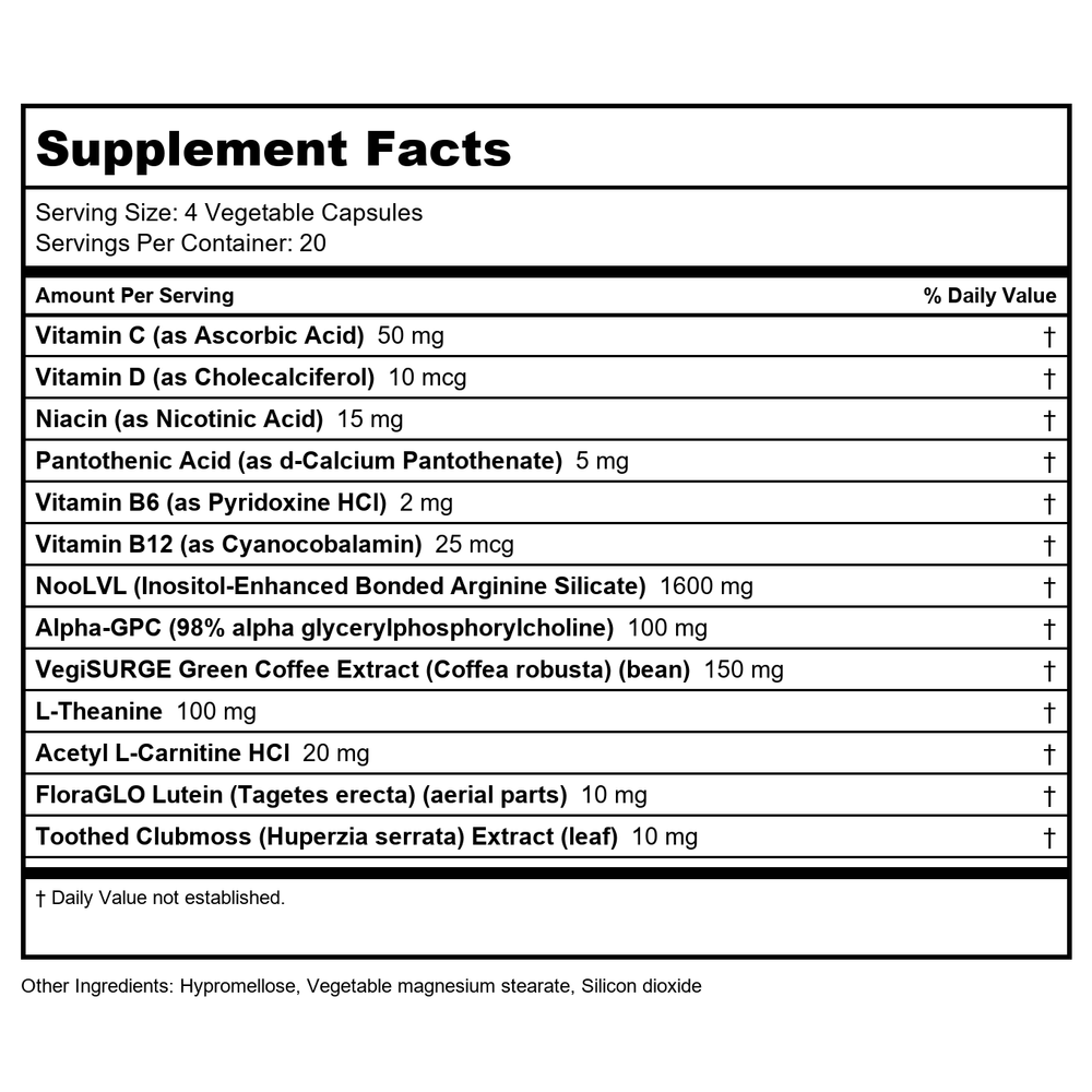 Force Factor - ForeBrain Pro Gamer with NooLVL - 80 Vegetable Capsule(s) - Supplement Facts panel