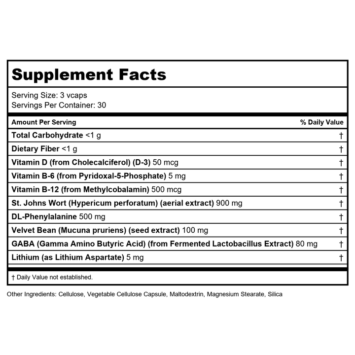 Solaray BrightSide Joy Boost Formula 90 Vcaps - Supplement Facts panel