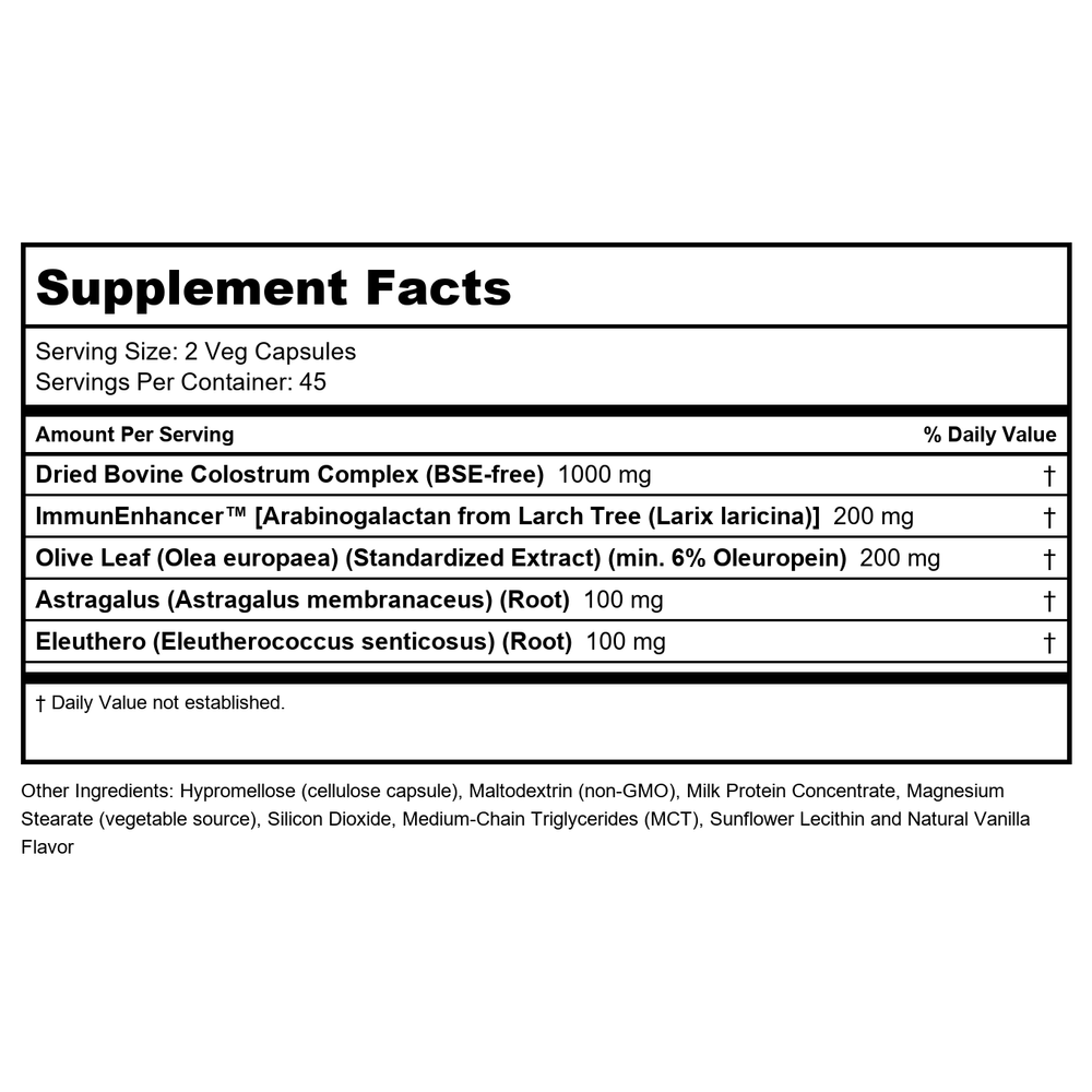 Now Foods Super Colostrum 500 mg 90 Vcaps - 3232 - 2 Pack - Supplement Facts panel