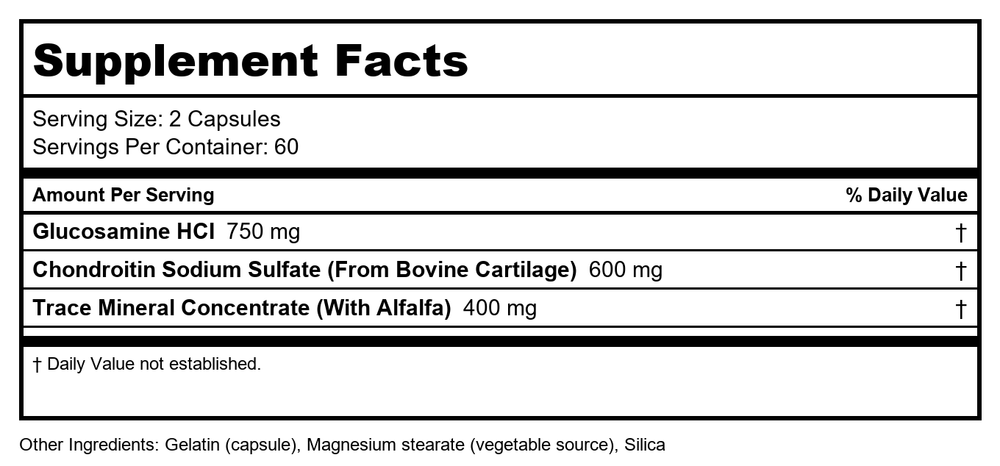 Now Foods Glucosamine & Chondroitin with Trace Minerals 120 Vcaps - 3228 - 2 Pack - Supplement Facts panel