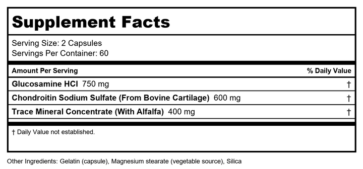 Now Foods Glucosamine &amp; Chondroitin with Trace Minerals 120 Vcaps - 3228 - 2 Pack - Supplement Facts panel